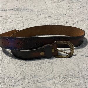 Brown Leather Belt with Gold Buckle